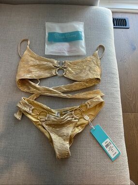 Beach Bunny Metallic Gold Ring Bikini Set